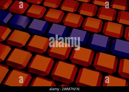 Cubes 3D bleus et orange sur fond d'art. Banque D'Images