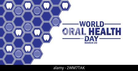 Journée mondiale de la santé bucco-dentaire. 20 mars. Concept de vacances. Modèle pour fond, bannière, carte, affiche avec inscription de texte Illustration de Vecteur