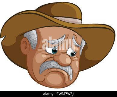 Caricature d'un cow-boy âgé à expression sévère Illustration de Vecteur