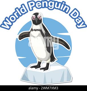 Pingouin mignon debout sur la glace, Journée mondiale des pingouins Illustration de Vecteur