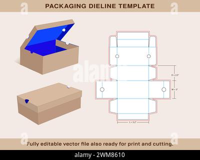 Kids Sneaker Box grande taille 5.2x 3x2.5 pouces modèle de ligne de découpe | modèle de ligne de découpe de boîte à chaussures ondulée d'une seule pièce Illustration de Vecteur