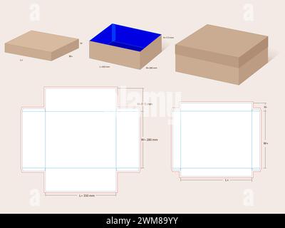 Boîte de taille la plus grande de chaussure de deux pièces 350x280x115 mm, couvercle H = modèle de ligne de matrice de 40 mm Illustration de Vecteur