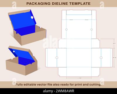 Modèle de boîte de chaussure de sneaker grande taille 13.25x10x5 pouces | modèle de ligne de matrice de boîte à chaussures ondulée d'une seule pièce Illustration de Vecteur