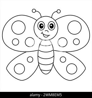 Drôle de page de coloriage de papillon. Cute Butterfly Cartoon illustration vectorielle pour les enfants. Éducation préscolaire Illustration de Vecteur