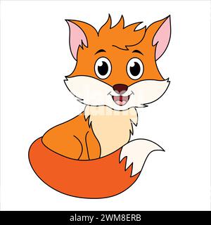 Cute Fox Cartoon assis. Kawaii Fox Cub illustration pour les enfants. Fond d'animal forestier Illustration de Vecteur