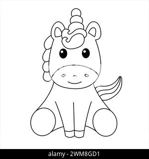 Belle page de coloriage licorne pour les enfants. Illustration de licorne magique. Rainbow Unicorn Fantasy personnage Illustration de Vecteur