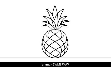 Ligne continue unique dessinant l'ananas sain entier bio pour l'identité du logo du verger. Concept de fruitage d'été frais pour icône de jardin de fruits. Moderne Illustration de Vecteur