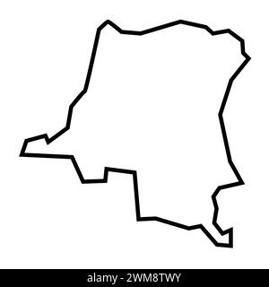 République démocratique du Congo pays épaisse silhouette de contour noir. Carte simplifiée. Icône de vecteur isolé sur fond blanc. Illustration de Vecteur