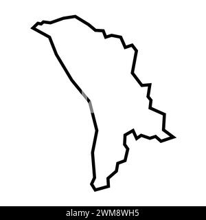 Moldavie Country silhouette de contour noir épais. Carte simplifiée. Icône de vecteur isolé sur fond blanc. Illustration de Vecteur