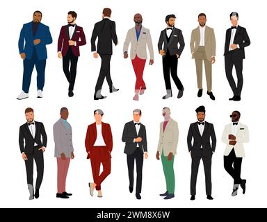 Ensemble d'hommes d'affaires élégants dans la tenue formelle. Illustration de Vecteur