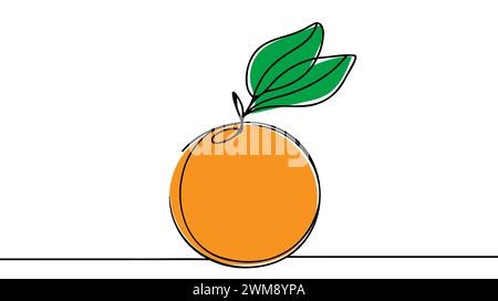 Fruit orange dans le style de dessin d'art de ligne continue. Esquisse de ligne noire sur fond blanc. Illustration vectorielle. Illustration de Vecteur