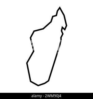 Madagascar Country silhouette épaisse de contour noir. Carte simplifiée. Icône de vecteur isolé sur fond blanc. Illustration de Vecteur