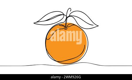 Fruit orange dans le style de dessin d'art de ligne continue. Esquisse de ligne noire sur fond blanc. Illustration vectorielle. Illustration de Vecteur