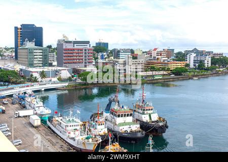 Vue sur la ville et le port, Suva, Viti Levu, République des Fidji Banque D'Images