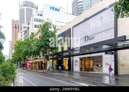 Magasins Dior et Prada, Queen Street, quartier central des affaires, Auckland, Nouvelle-Zélande Banque D'Images