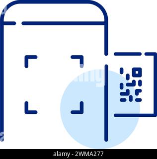 Numérisation du code qr avec smartphone. Accès sans contact. Pixel parfait, vecteur de contour modifiable Illustration de Vecteur