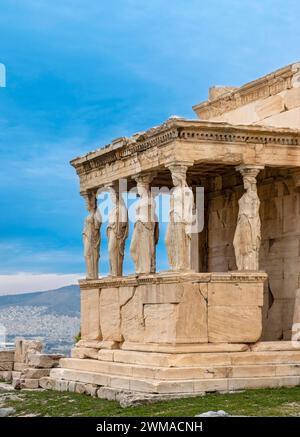 Le porche des Maidens, Erechthéion ou Erechtheum, Temple d'Athéna Polias, Acropole d'Athènes, Grèce Banque D'Images