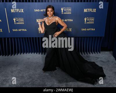 Los Angeles, États-Unis. 24 février 2024. Taraji P. Henson marchant sur le tapis rouge aux Screen Actors Guild Awards qui se sont tenus au Shrine Auditorium et Expo Hall à Los Angeles, CA le samedi, ?février 24, 2024. (Photo de Sthanlee B. Mirador/Sipa USA) crédit : Sipa USA/Alamy Live News Banque D'Images
