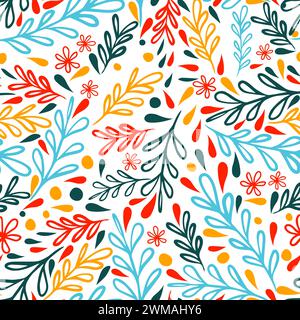 Fond sans couture de brindilles et de fleurs colorées. dessin à la main. Pas ai, illustration vectorielle Illustration de Vecteur
