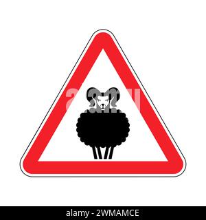 Attention RAM. Panneau rouge. Attention aux moutons Illustration de Vecteur