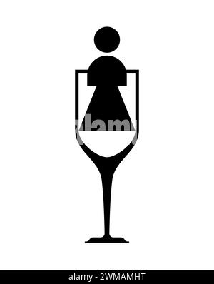 Signe de l'alcoolisme féminin. Icône fille et bouteille d'alcool. Illustration conceptuelle de logo femme et vin. Maladie incurable chez la femme Illustration de Vecteur