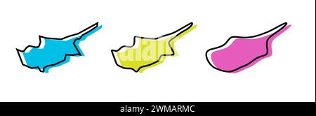 Contour noir de pays chypriote et silhouettes de pays colorées dans trois niveaux différents de douceur. Cartes simplifiées. Icônes vectorielles isolées sur fond blanc. Illustration de Vecteur