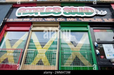 Boutique vendant Carribean Music, Notting Hill, Royal Borough of Kensington et Chelsea, Londres, Royaume-Uni Banque D'Images