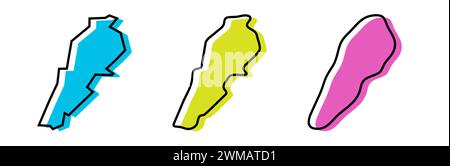 Contour noir pays Liban et silhouettes pays colorées dans trois niveaux différents de douceur. Cartes simplifiées. Icônes vectorielles isolées sur fond blanc. Illustration de Vecteur