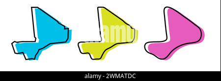 Mali Country contour noir et silhouettes de pays colorées dans trois niveaux différents de douceur. Cartes simplifiées. Icônes vectorielles isolées sur fond blanc. Illustration de Vecteur