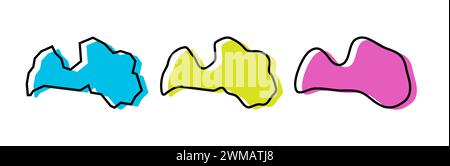 Contour noir de pays de Lettonie et silhouettes de pays colorées dans trois niveaux différents de douceur. Cartes simplifiées. Icônes vectorielles isolées sur fond blanc. Illustration de Vecteur