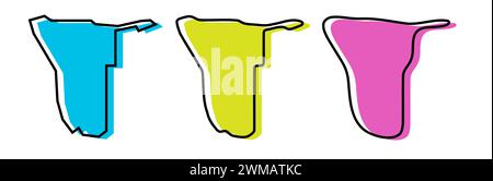 Namibia Country contour noir et silhouettes de pays colorées dans trois niveaux différents de douceur. Cartes simplifiées. Icônes vectorielles isolées sur fond blanc. Illustration de Vecteur