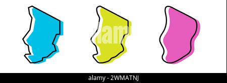 Tchad Country contour noir et silhouettes de pays colorées dans trois niveaux différents de douceur. Cartes simplifiées. Icônes vectorielles isolées sur fond blanc. Illustration de Vecteur