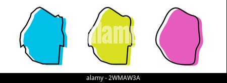 Contour noir de pays Eswatini et silhouettes de pays colorées dans trois niveaux différents de douceur. Cartes simplifiées. Icônes vectorielles isolées sur fond blanc. Illustration de Vecteur