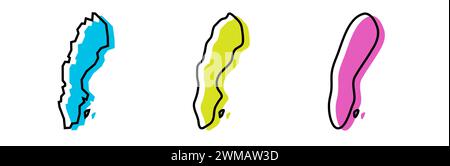 Contour noir de pays de Suède et silhouettes de pays colorées dans trois niveaux différents de douceur. Cartes simplifiées. Icônes vectorielles isolées sur fond blanc. Illustration de Vecteur