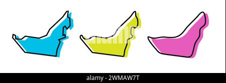 Emirats Arabes Unis contour noir de pays et silhouettes de pays colorées dans trois niveaux différents de douceur. Cartes simplifiées. Icônes vectorielles isolées sur fond blanc. Illustration de Vecteur