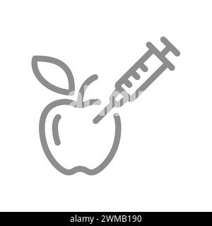 Icône de vecteur d'injection de pomme et de seringue. Symbole des OGM et des conservateurs. Contour modifiable. Illustration de Vecteur