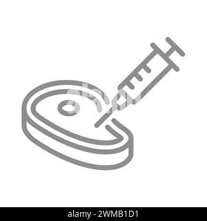 Icône de vecteur d'injection de viande et de seringue. Symbole d'injection d'hormones et d'antibiotiques. Contour modifiable. Illustration de Vecteur