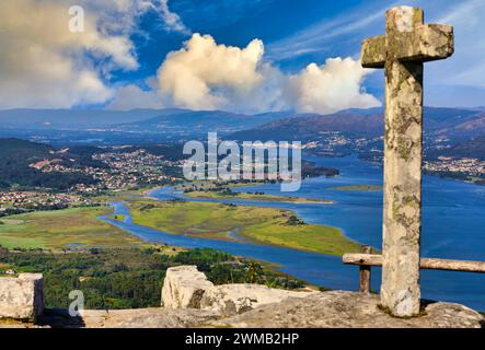 Estuaire du fleuve Minho, Espagne et frontière du Portugal, A Guarda, Pontevedra, Galice, Espagne Banque D'Images