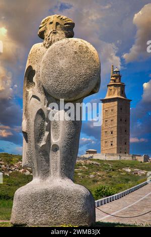 'Breogán', 'statue d'Hercule', Tour d'Hercule, phare romain, A Coruña, Galice, Espagne Banque D'Images