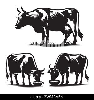Ensemble de silhouettes de vache isolées sur un fond blanc, illustration vectorielle. Illustration de Vecteur
