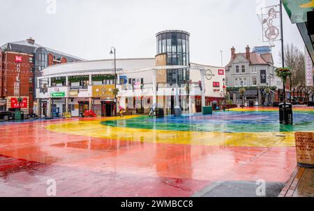 Birmingham Gay Village est un quartier LGBT à côté du quartier chinois dans la ville de Birmingham par un jour d'hiver froid et humide. Banque D'Images