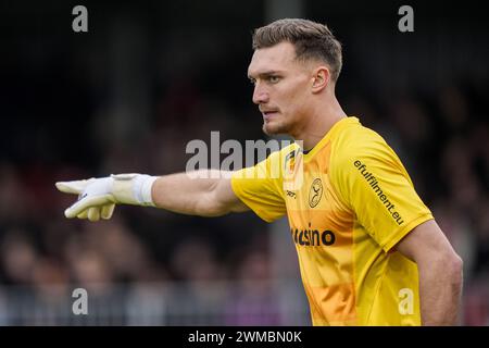 Almere, pays-Bas. 25 février 2024. Almere - le gardien Nordin Bakker du Almere City FC lors du match Eredivisie opposant Almere City FC contre Feyenoord au Yanmar Stadion le 25 février 2024 à Almere, aux pays-Bas. Crédit : Box to Box Pictures/Alamy Live News Banque D'Images