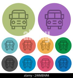 vue avant de l'autobus scolaire contour des icônes plates plus foncées sur fond rond de couleur Illustration de Vecteur