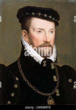 Gaspard de Coligny, seigneur de Châtillon (1519 – 1572), noble français, amiral de France et chef huguenot pendant les guerres de religion. L'amiral Gaspard de Coligny, chef des huguenots par François Clouet Banque D'Images