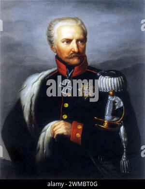 Gebhard Leberecht von Blücher, Fürst von Wahlstatt (1742 – 1819), Graf (comte), plus tard élevé au rang de Fürst (prince souverain) von Wahlstatt, était un Generalfeldmarschall prussien (maréchal). Chef d'armée contre Napoléon Ier à la bataille des Nations à Leipzig en 1813 et à la bataille de Waterloo en 1815. Banque D'Images