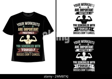 Citation motivante de gym avec effet grunge et barre. Entraînement affiche inspirante conception vectorielle pour les affiches textiles de gymnastique tshirt couverture cartes bannières. Illustration de Vecteur