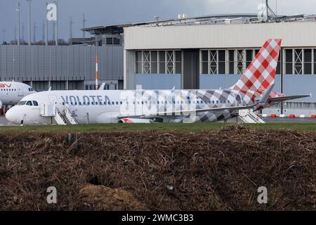 Der Airbus A320-214 A320 mit der Sonderlackierung 10 ans livrée der Fluglinie Volotea V7 / VOE mit der Registrierung EC-NTU MSN : 05950 parkt am Flughafen Hamburg Airport EDDH/HAM. Hamburg Hamburg Deutschland *** L'Airbus A320 214 A320 avec la livrée spéciale 10 ans de la compagnie aérienne Volotea V7 VOE immatriculée EC NTU MSN 05950 est stationné à l'aéroport de Hambourg EDDH HAM Hambourg Allemagne Banque D'Images