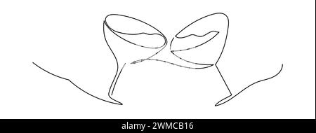 Ligne de deux verres à martini Elément de conception vectorielle dessiné à la main. Illustration de Vecteur