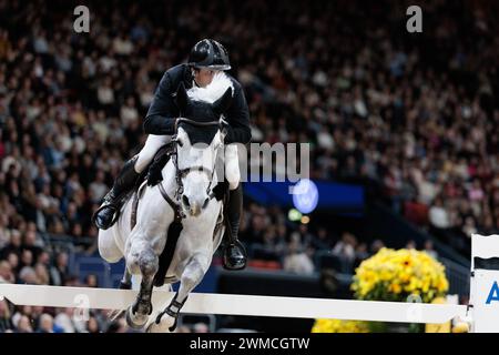 Gothenburg, Suède. 25 février 2024. Fredrik Spetz de Suède avec Flanagan lors de la CSI5*-W Longines FEI Jumping World Cup™ présentée par Volkswagen au Gothenburg Horse Show le 25 février 2024, Scandinavium, Suède (photo de Maxime David - MXIMD Pictures) crédit : MXIMD Pictures/Alamy Live News Banque D'Images