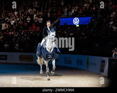 Gothenburg, Suède. 25 février 2024. Lars Kersten des pays-Bas avec Hallilea lors de la CSI5*-W Longines FEI Jumping World Cup™ présentée par Volkswagen au Gothenburg Horse Show le 25 février 2024, Scandinavium, Suède (photo de Maxime David - MXIMD Pictures) crédit : MXIMD Pictures/Alamy Live News Banque D'Images